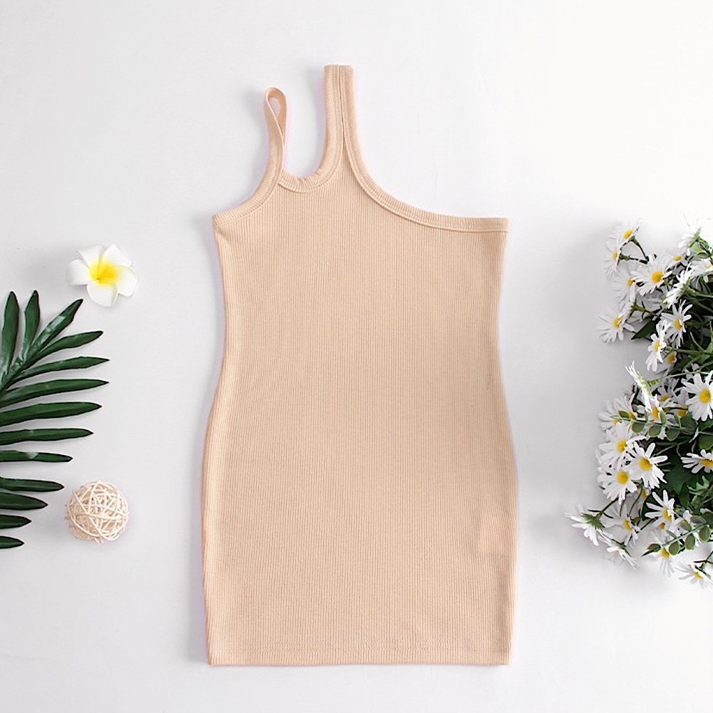 GIRLS HALTER NECK CAMI TUBE DRESS BEIGE